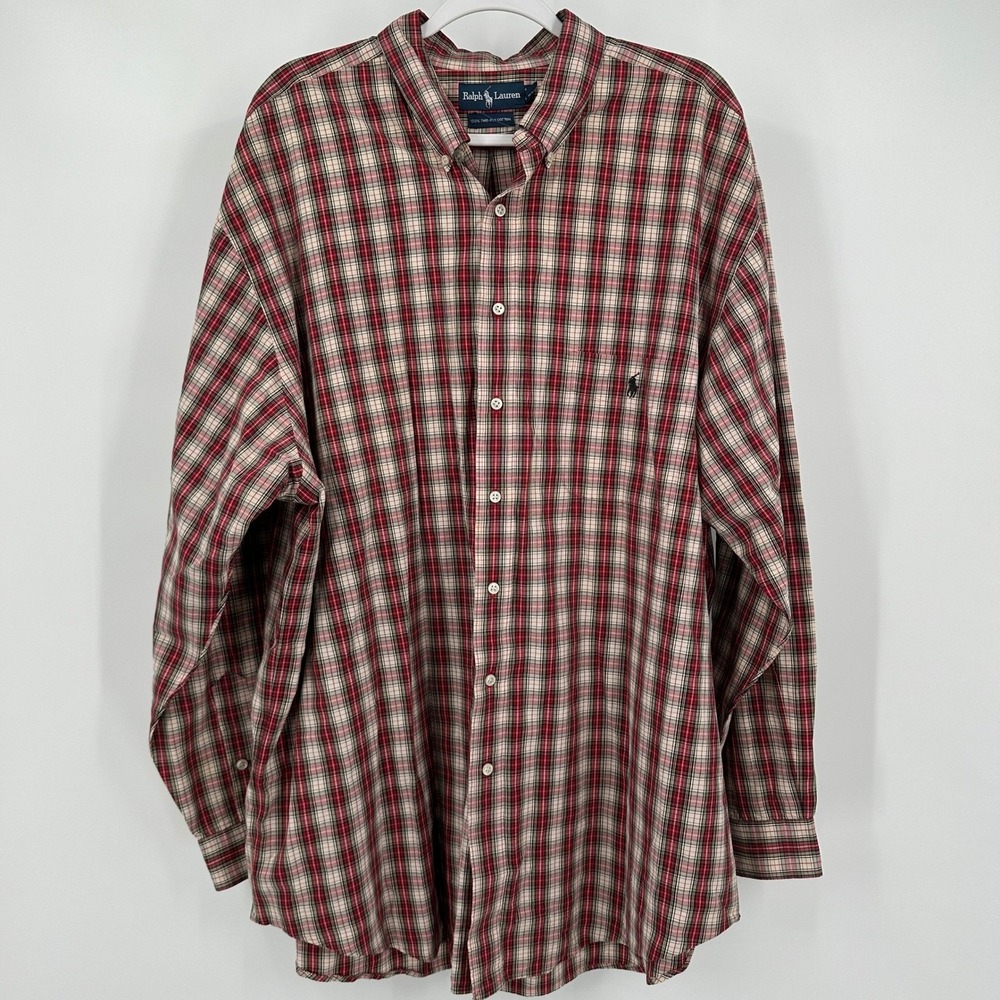 Ralph Lauren Mens Preppy Plaid Button Down Shirt Size XXL Tall‎ Heritage Cotton